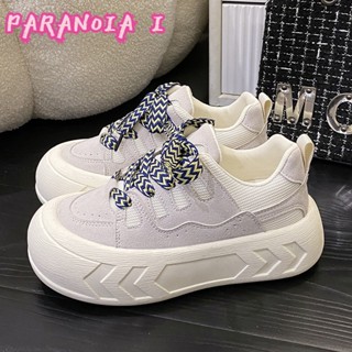 PARANOIA  I   รองเท้าผ้าใบพื้นหนาขนาดเล็กสีขาวสีชมพูผู้หญิงรองเท้าผ้าใบลำลองที่เข้าได้กับทุกคู่อินเทรนด์ใหม่