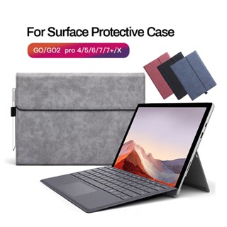 Surface ฝาพับ PU กรณีหนังสําหรับ Microsoft Surface Pro 9 X 8 7 7Plus Pro 6 5 4 แท็บเล็ตแขนสําหรับ Surface GO Go 2 Go 3 กรณีขาตั้งกระเป๋า