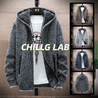 CHILLG LAB เสื้อแจ็คเก็ตผู้ชายฤดูใบไม้ร่วงและฤดูหนาวมีซิปแขนยาวกระเป๋าบวกขนแกะหนาสไตล์เกาหลีอินเทรนด์เยาวชนมีฮู้ด