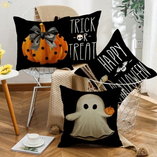 【VARSTR】Pillowcase 1/4pcs Comfortable Flax Halloween Invisible Zip Multi-Color