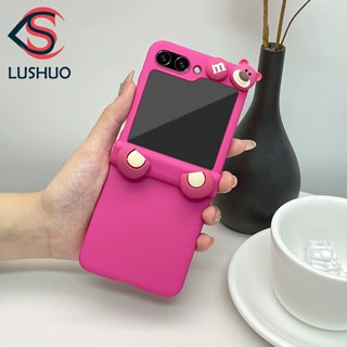 Lushuo เคสโทรศัพท์มือถือ ลายการ์ตูนดอกกุหลาบน่ารัก 3D สีแดง สําหรับ Samsung Galaxy Z Flip 5 3 in 1 Z Flip5 ZFlip5 ZFlip 5