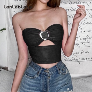 Lanlanlolo เสื้อท็อปส์ เปิดหลังเซ็กซี่ เข้ารูป สีพื้น แฟชั่นสําหรับสตรี 2023