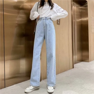 Solenne  กางเกงขายาว กางเกงยีสน์ผู้หญิง ทรงหลวม ๆ ตรง Retro Hip Hop Pants 2023 NEW Style  คุณภาพสูง สบาย fashion Korean Style A97L89H 36Z230909