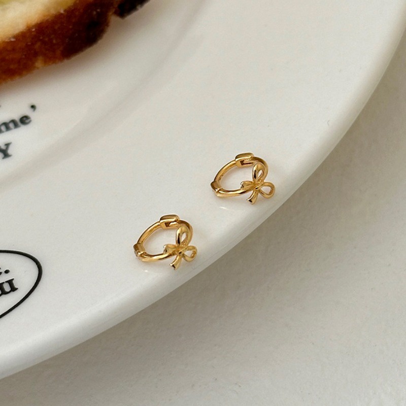 Papaozhu ต่างหูทอง 14K ประดับโบว์ ทรงกลม สไตล์วินเทจ เครื่องประดับ สําหรับผู้หญิง - รูปที่ 5