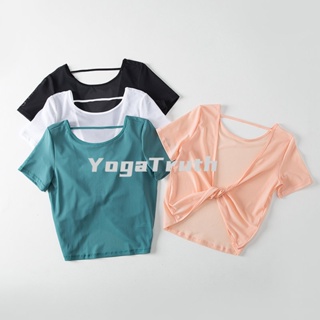 【YOGATRUTH】เสื้อกีฬาแขนสั้น ผ้าตาข่าย ระบายอากาศ แห้งเร็ว สําหรับผู้หญิง ใส่เล่นโยคะ วิ่ง เข้ายิม