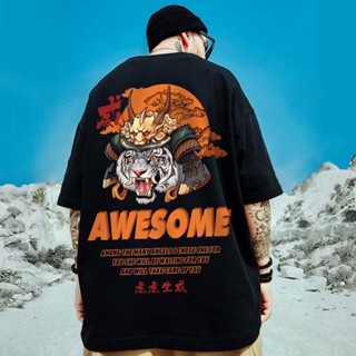 S-8XL Summer tide brand Hong Kong style retro tiger and tiger print short-sleeved T-shirt men and women trend natio_02