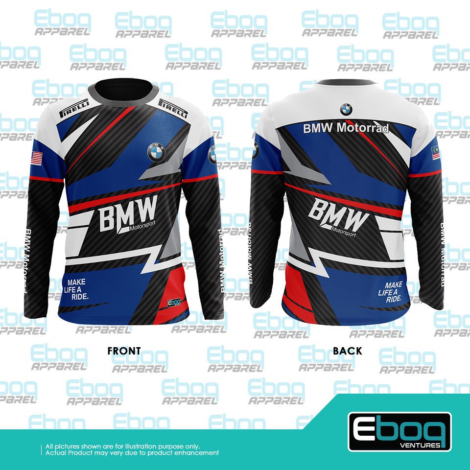 [พร้อมส่ง] เสื้อยืดแขนยาว ลายทาง สําหรับขี่รถจักรยานยนต์ BMW Evo Eboq