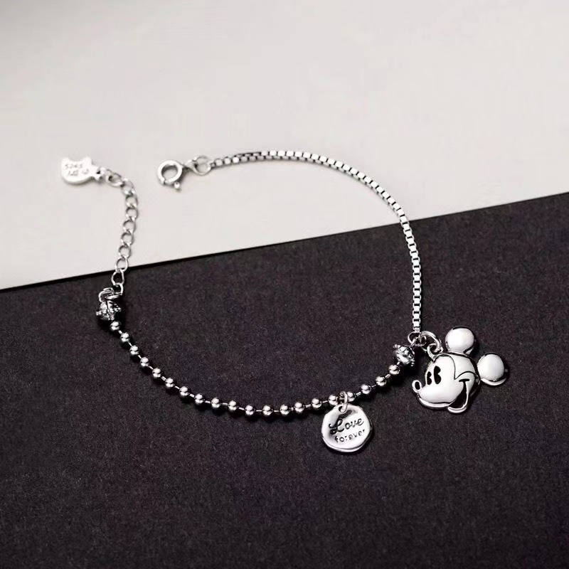 S925 Mickey Mouse Female Retro Old European and American Student Mouse Head Bracelet Cartoon Asymmetric Korean Fashion Hip Hop Trendy Jewelry