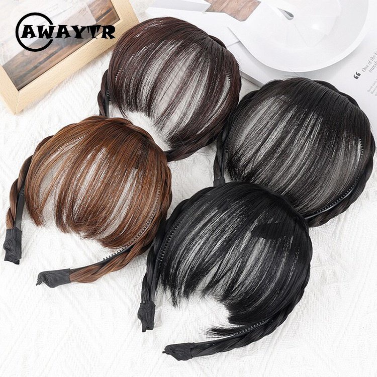 Awaytr ใหม่ แฟชั่น วิกผม สําหรับผู้หญิง ก้างปลา ถักเปียจําลอง แอร์หน้าม้า ห่วงผม หน้าม้าที่มองไม่เห็น ธรรมชาติ ที่คาดผม เครื่องประดับผม