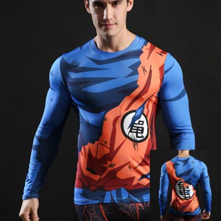 เสื้อยืดแขนยาว พิมพ์ลาย Dragon Ball Goku Vegeta 3 มิติ แบบแห้งเร็ว เหมาะกับใส่ออกกําลังกายกลางแจ้ง สําหรับผู้ชาย