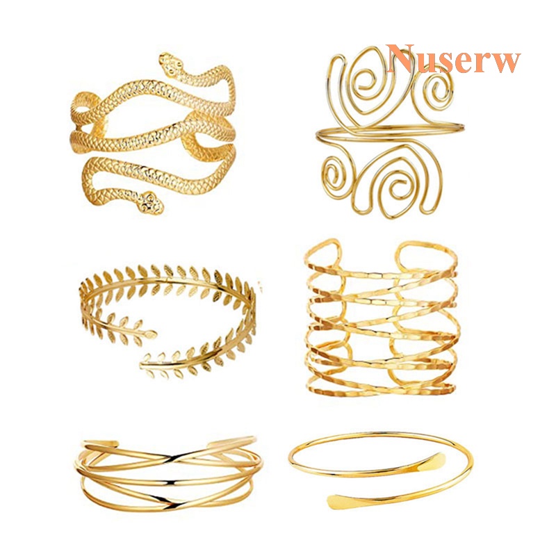 Nuserw Arm Cuff Upper Arm Band Cuff สร้อยข้อมือกําไลข้อมือผู้หญิง Silver Gold ชุดปลอกแขนปรับได้