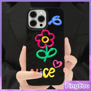 PingCoo - Candy Case For iPhone 14 13 12 11 Plus Pro Max XR TPU Soft Glossy Black Case Cute Colorful Flower Camera Protection Shockproof Back Cover