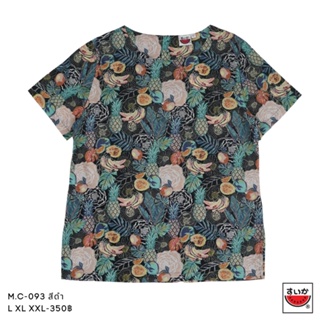 เสื้อแตงโม (SUIKA) - เสื้อผ้าป่านมัสลิน คอปาดกระดุมหลัง 3 เม็ด แขนสั้น  (M.C-093)