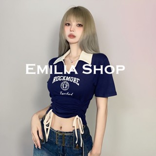 EMILIA SHOP เสื้อยืด เสื้อครอป เสื้อผ้าแฟชั่นผู้หญิง สไตล์เกาหลี 2023 ใหม่ A23K03Q 0411