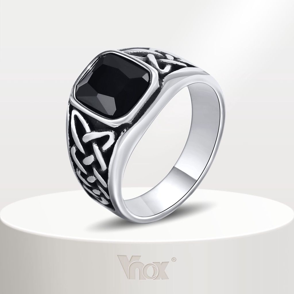Vnox แหวนสเตนเลส ทรงสี่เหลี่ยม สีดํา เครื่องประดับ สําหรับผู้ชาย