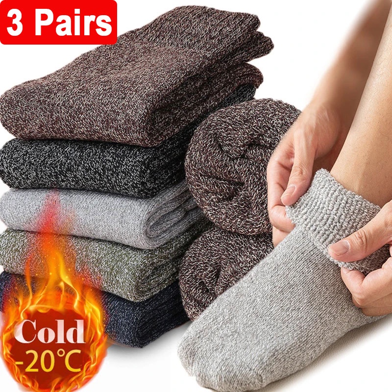 1/3 คู่ผ้าฝ้ายอุ่นชายถุงเท้า Super หนาความร้อนเดินป่าฤดูหนาว Warm Boot Heavy Soft Cozy ถุงเท้าสําหรับสภาพอากาศหนาวเย็น