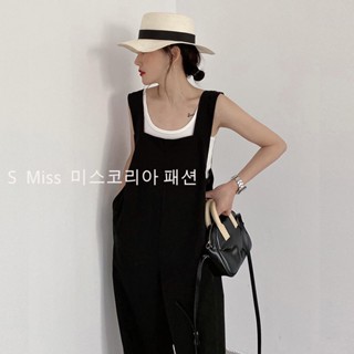 Summer thin section draped loose straight-leg pants black overalls jumpsuit suit womens new top two-piece set tide