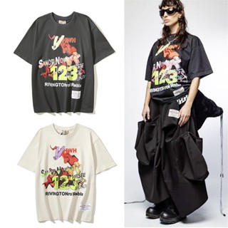 R-r-r123- TALK Savior เสื้อยืดแขนสั้น ผ้าฝ้าย ทรงหลวม สไตล์อเมริกัน แฟชั่นฤดูร้อน สําหรับผู้ชาย คู่รัก Ryuuw