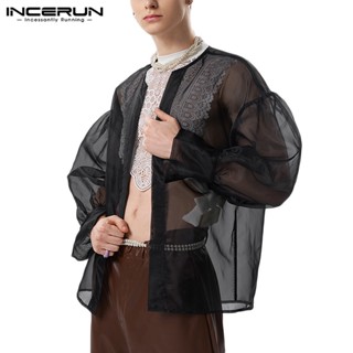 Incerun เสื้อคาร์ดิแกน ผ้าตาข่าย