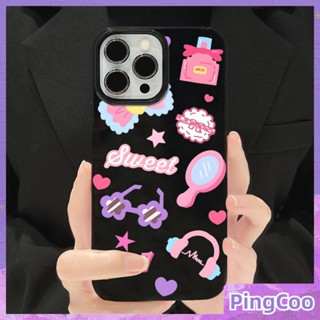 PingCoo - Candy Case For iPhone 14 13 12 11 Plus Pro Max XR TPU Soft Glossy Black Case Cute Makeup Gadgets Camera Protection Shockproof Back Cover