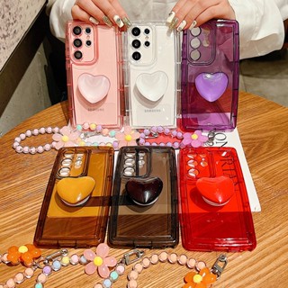 เคสโทรศัพท์มือถือ แบบนิ่ม ลายหัวใจ 3D พร้อมสายคล้องมือ สําหรับ Samsung S23 Ultra S23 Plus S22 S21 Ultra