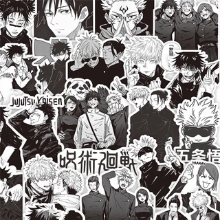 ❉ Jujutsu Kaisen . Classical Black & White Stickers ❉ 64Pcs/Set DIY Fashion Decals Doodle Stickers