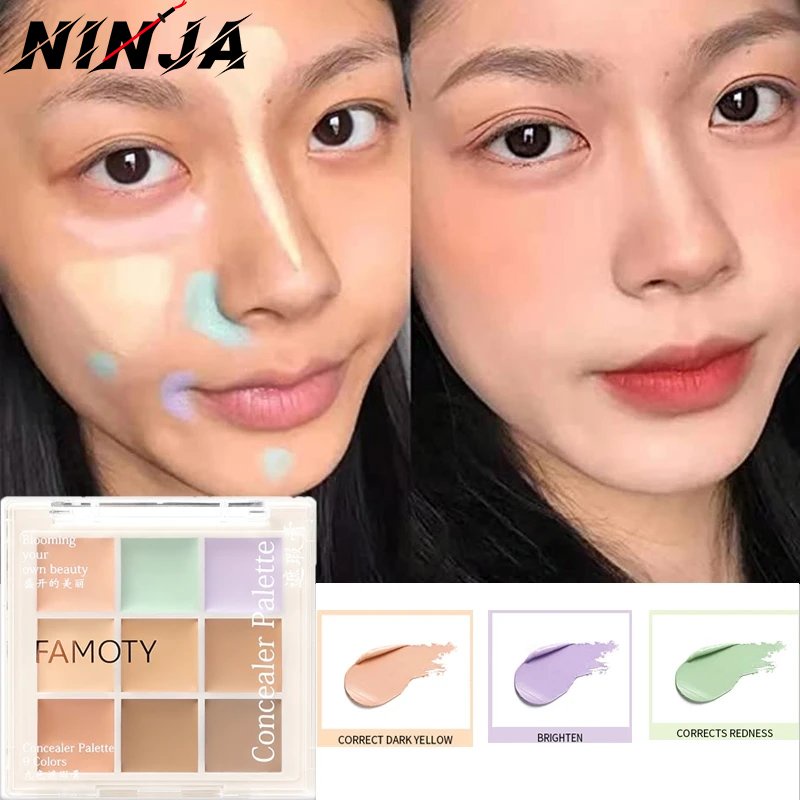 [Hot]FAMOTY Dark Circles Cover คอนซีลเลอร์เก้าสี Palette เครื่องสําอางเครื่องมือครีม Bronzer Contouring Brightening Highlighter ติดทนนาน Moisturize สี Corrector