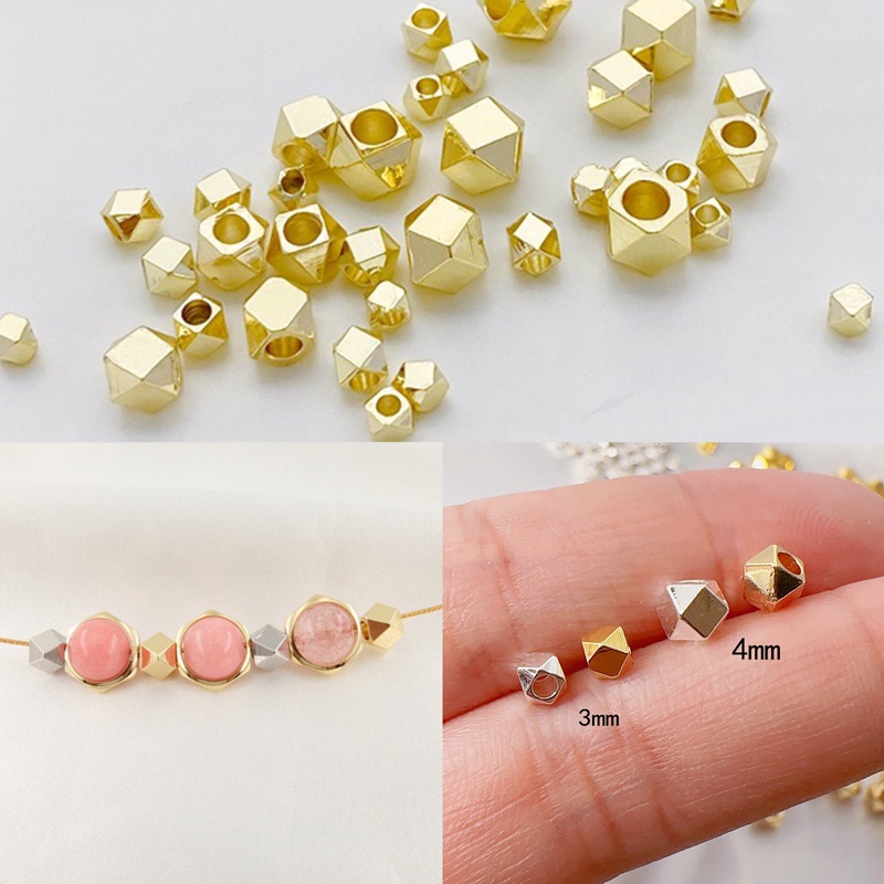 ลูกปัดชุบทอง 14k ทรงสี่เหลี่ยม พร้อมลูกปัด สําหรับทําเครื่องประดับ แฮนด์เมด diy