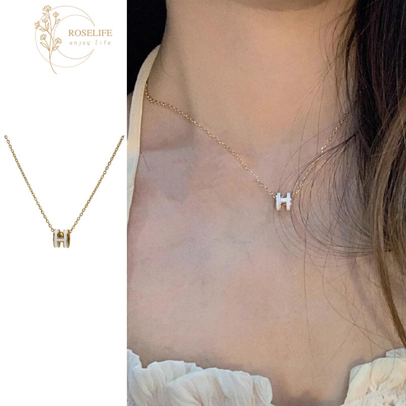Roselife สร้อยคอโชคเกอร์ จี้ตัวอักษร H 3D สีทอง ดํา ขาว เครื่องประดับแฟชั่น สําหรับผู้หญิง
