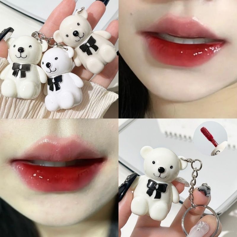 ศิลปะ ค่า ความงาม 6 สีหมีพวงกุญแจกระจกให้ความชุ่มชื้นยาวนานลิปสติกลิปกระจกน้ําแสงแก้วลิปเคลือบแต่งหน้า