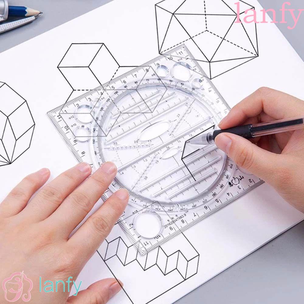 Lanfy ไม้บรรทัดแม่แบบ 3D มัลติฟังก์ชั่นสําหรับวาดรูปวาดรูปหลากสี