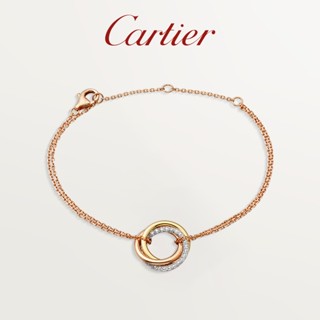 [พร้อมกล่องบรรจุภัณฑ์] พร้อมส่ง Cartier Trinity Series สร้อยข้อมือ สามแหวน ประดับเพชร สีโรสโกลด์ สีขาว สีทอง