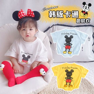 ชุดรอมเปอร์ แขนสั้น พิมพ์ลาย Mickey Onesie น่ารัก แฟชั่นฤดูร้อน สําหรับเด็กทารก