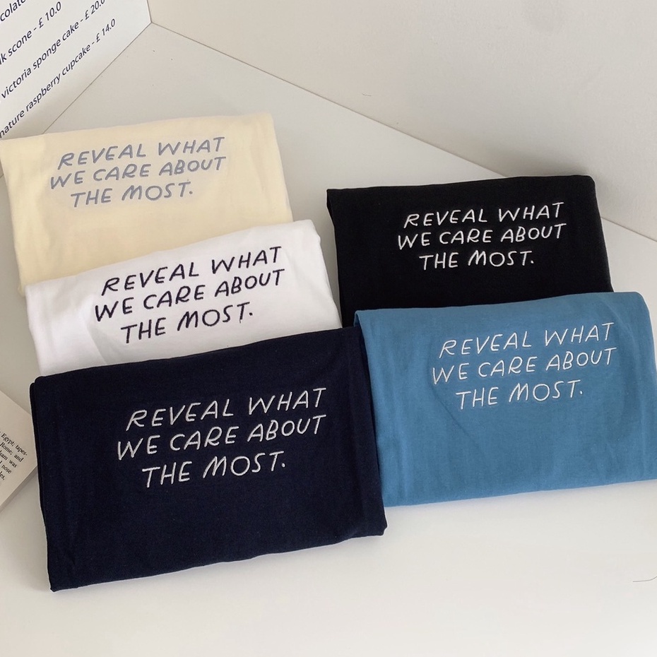 S072 เสื้อยืด oversize ผ้าคอตตอน ปัก REVEAL WHAT