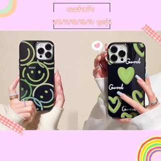 เคสกรีนลายหัวใจยิ้มสีเขียว แบบนิ่ม TPU สำหรับรุ่น14 13 12 Pro Max 11 8plus 7plus 6 XR X SE 11Pro Max#136