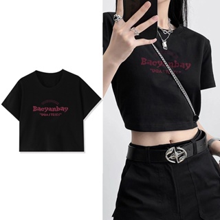 พร้อมส่ง เสื้อยืดแขนสั้น คอกลม ผ้าฝ้าย 100% พิมพ์ลายตัวอักษร สไตล์เกาหลี เรโทร เหมาะกับฤดูร้อน สําหรับผู้หญิง