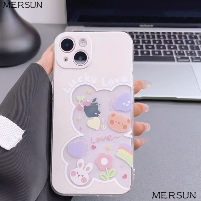 เคสโทรศัพท์มือถือ ซิลิโคนนุ่ม ใส ลายดอกไม้ หมีน้อย สไตล์เกาหลี สําหรับ Iphone 14promax 12 13 11 UQXP