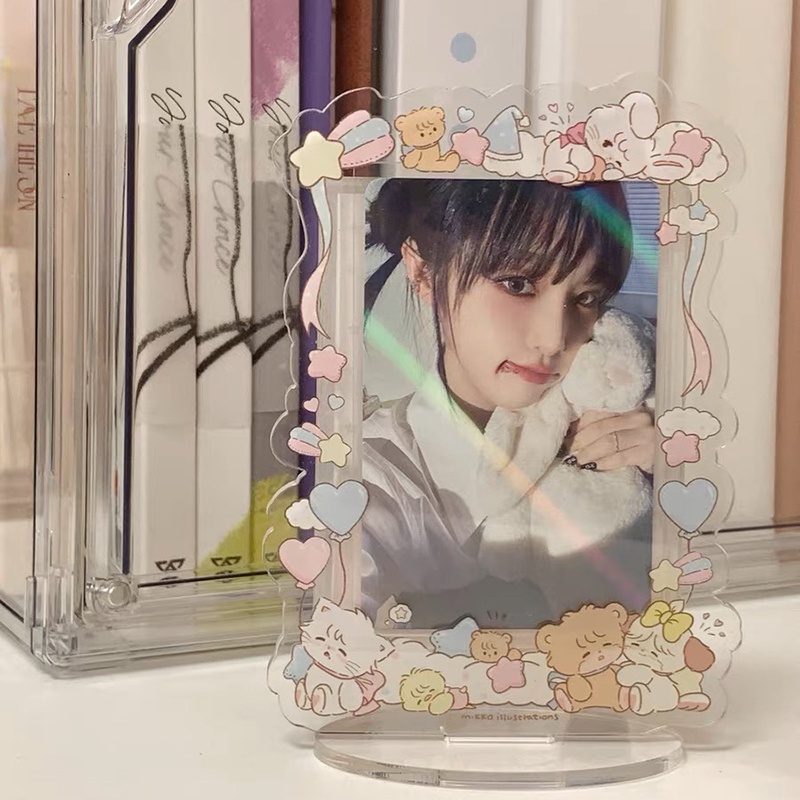 กรอบรูปกระต่ายน่ารัก 3 นิ้ว Mikko อะคริลิค ที่ใส่บัตร ไอดอล โฟโต้การ์ด เคสป้องกัน การ์ตูนสัตว์ ดอกไม้ เดสก์ท็อป กรอบแสดงผล