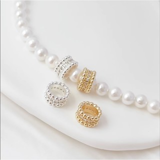ลูกปัดทองแดง ทอง 14K ฝังเพทาย ขนาดใหญ่ แข็งแรง สีเงิน