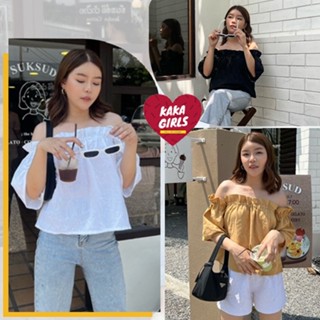 พร้อมส่ง  เสื้อครอปแขนสั้น คอสี่เหลี่ยม ผ้านิ่มใส่สบายสไตล์ลูกคุณหนูน่ารักงานตรงปก