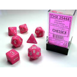 [D] Chessex: Opaque Polyhedral Pink/white 7-Die Set