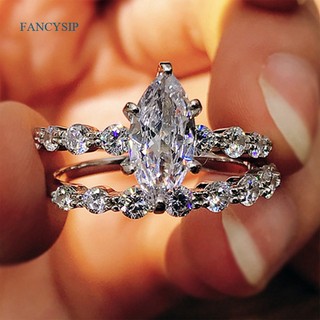 FANCYSIP 2Pcs Marquise Set Rings For Women Modern Fashion Accessories Wedding Party Luxury Bride Rings Eternity Jewelry
