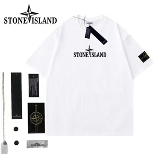 เสื้อยืดแขนสั้น ปักลายโลโก้ Stone Island ของแท้ 100% สําหรับผู้ชาย และผู้หญิง