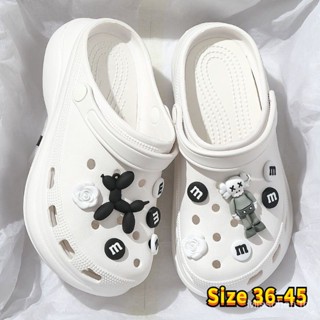 CROCS 【Plus Size 36-45】รองเท้าแตะส้นสูง 4 ซม. เหมาะกับเดินชายหาด สําหรับผู้ชาย และผู้หญิง นักเรียน พยาบาล