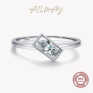 Ailmay แหวนเงินแท้ 925 ทรงสี่เหลี่ยมผืนผ้า เรียบง่าย เครื่องประดับ สําหรับผู้หญิง งานแต่งงาน