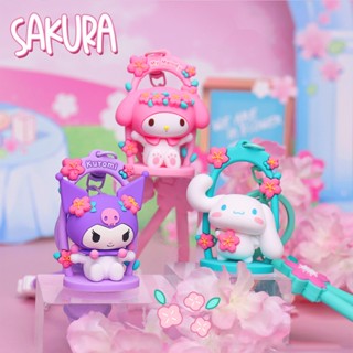 SANRIO พวงกุญแจ Pvc จี้การ์ตูนอนิเมะ My Melody Cinnamoroll Cherry Blossom Swing Series น่ารัก สําหรับห้อยกระเป๋าเป้สะพายหลัง