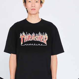 🌟พร้อมส่ง🌟Thrashers เสื้อคอกลม แขนสั้น ผ้าฝ้าย พิมพ์ลาย ทรงหลวม แฟชั่นฤดูร้อน