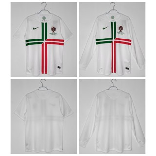 เสื้อกีฬาแขนยาว ลายทีมชาติฟุตบอล Portugal Away 7 Ronaldo AAA+ สีขาว สไตล์วินเทจ 2012