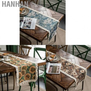 Hanhan Jute Table Runner Jacquard Sunflower Pattern American Style with Tassels Table Runner Decoration for Party