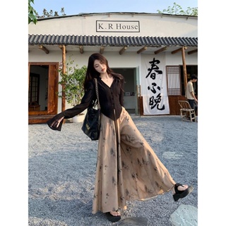 High-end sense new Chinese style ribbon jacket ink style high waist long pants skirt womens summer 2023 new fashion suit